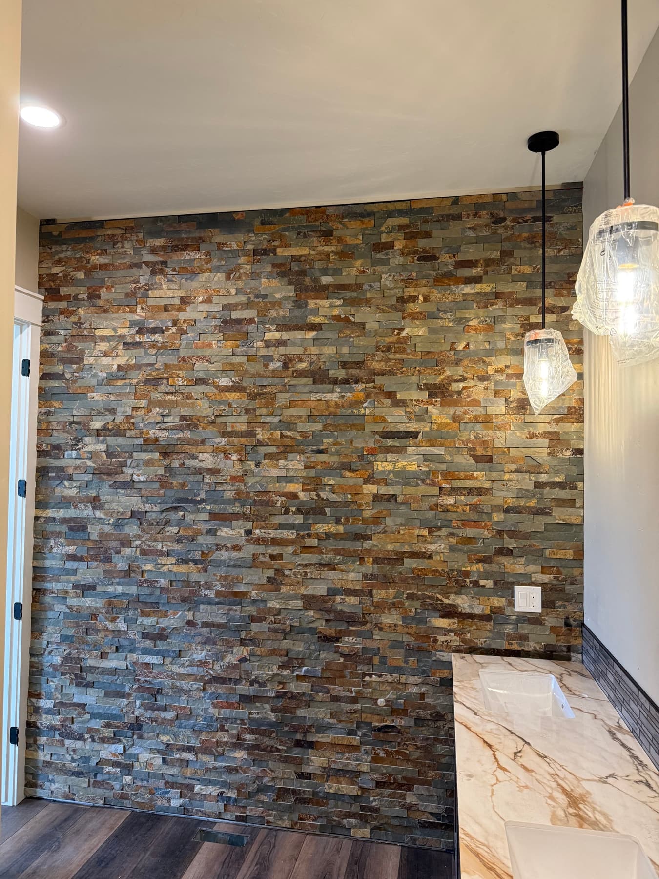 Slate stone feature wall installed by Kingdom Tile