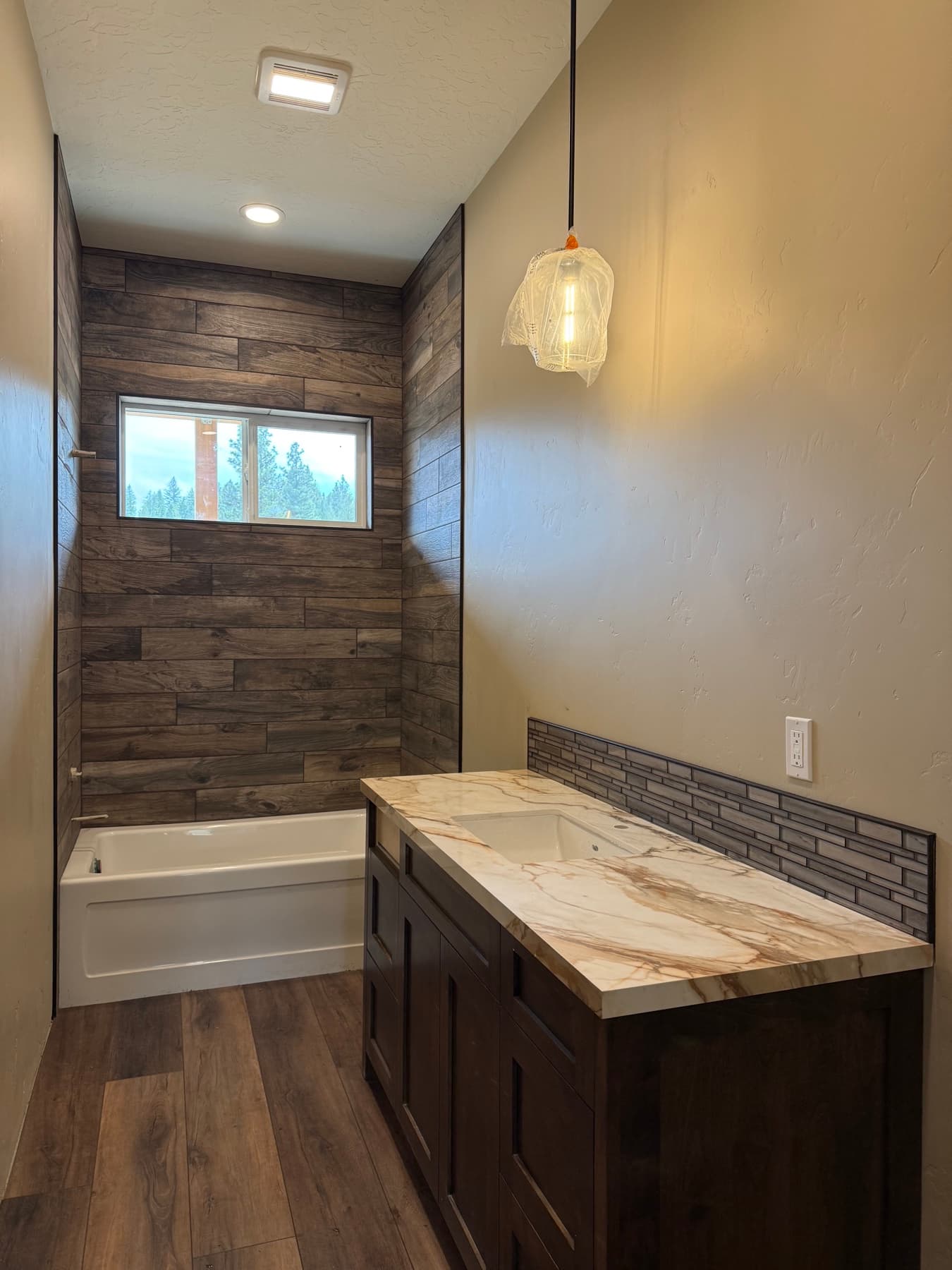 Wood-look plank tile accent wall